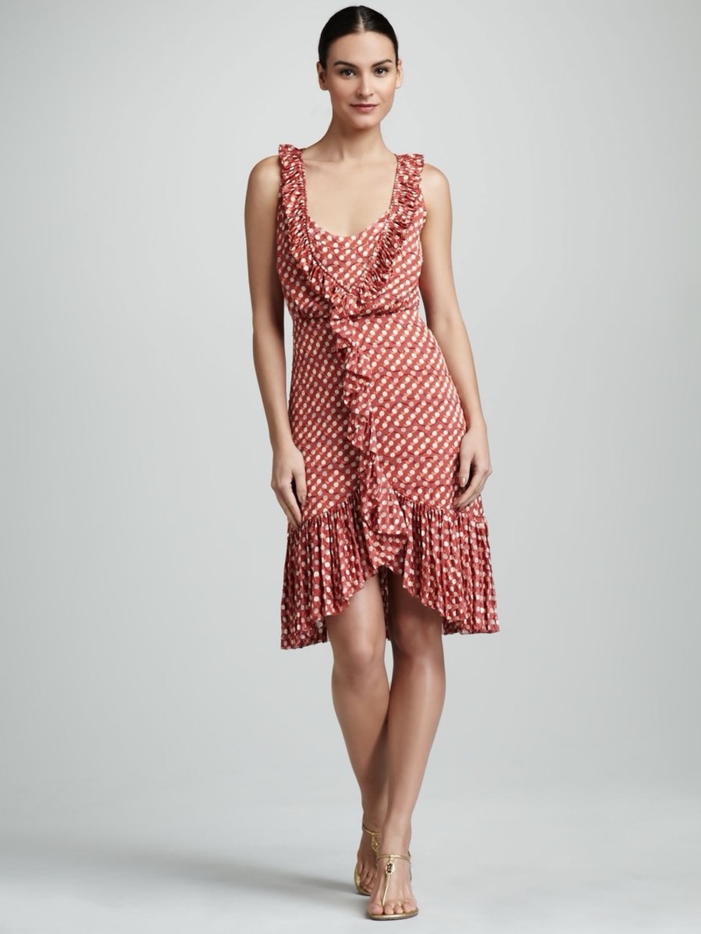 Tory Burch Janetta Circle Clip Dot Print Jacquard Dress 8 Orange Red Women’s